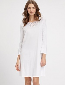 Fresh and utterly feminine, a classic silhouette of super-soft cotton with pretty embroidered lace and long cozy sleeves. Boatneck with floral semi-sheer embroidered laceLong sleevesA-lineAbout 39½ from shoulder to hemMercerized cottonMachine washImported Fresh and utterly feminine, a classic silhouette of super-soft cotton with pretty embroidered lace and long cozy sleeves. Boatneck with floral semi-sheer embroidered laceLong sleevesA-lineAbout 39½ from shoulder to hemMercerized cottonMachine washImported
