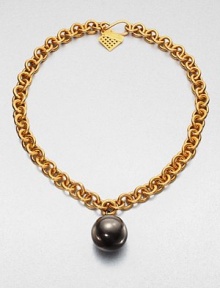 A large gunmetal-finished sphere on an 18k goldplated link chain. Brass18k goldplated brassLength, about 20Pendant size, about 1Hook closureMade in USA A large gunmetal-finished sphere on an 18k goldplated link chain. Brass18k goldplated brassLength, about 20Pendant size, about 1Hook closureMade in USA