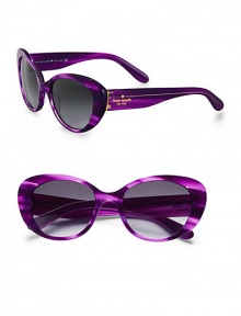 Retro-inspired acetate frames in playful prints and chic, wide temples. Available in black-cream with grey gradient lens or purple with grey gradient lens. Logo temples100% UV protectionImported Retro-inspired acetate frames in playful prints and chic, wide temples. Available in black-cream with grey gradient lens or purple with grey gradient lens. Logo temples100% UV protectionImported