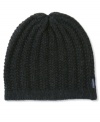 From Tommy Hilfiger, a ribbed beanie that shows off this year's chunky knits and rough-hewn textures.