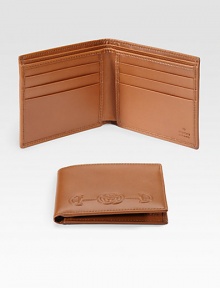 Smooth leather design accented by an embroidered interlocking G horsebit detail.Two billfold compartmentsSix card slots4W x 4H x 1DLeatherMade in Italy Smooth leather design accented by an embroidered interlocking G horsebit detail.Two billfold compartmentsSix card slots4W x 4H x 1DLeatherMade in Italy