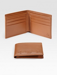 Smooth leather design accented by an embroidered interlocking G horsebit detail.Two billfold compartmentsSix card slots4W x 4H x 1DLeatherMade in Italy