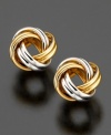 Wear a symbol of consistency in love with these beautiful love knot stud earrings crafted in white and yellow 14k gold.