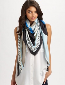 A vivid, signature Pucci print adorns this airy shawl with fringe trim.59% rayon/31% wool/10% silk55 X 79Dry cleanMade in Italy A vivid, signature Pucci print adorns this airy shawl with fringe trim.59% rayon/31% wool/10% silk55 X 79Dry cleanMade in Italy
