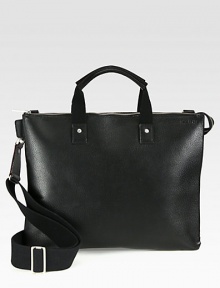 Embossed boarksin with a nylon webbing handle mix highs and lows to create a uniquely elegant brief. Slim silhouette is perfect for documents, tablets, and laptops.Zip closureDouble top handleRemovable shoulder strapInterior zip pocketLeather/nylon16W x 13HImported Embossed boarksin with a nylon webbing handle mix highs and lows to create a uniquely elegant brief. Slim silhouette is perfect for documents, tablets, and laptops.Zip closureDouble top handleRemovable shoulder strapInterior zip pocketLeather/nylon16W x 13HImported