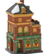Filled with good cheer, Murphy's Irish Pub is a favorite destination to eat, drink and be merry all year long. Green trim and holiday garland deck a traditional three-story brick facade, a can't-miss in the Department 56 Christmas in the City collection.