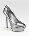 EXCLUSIVELY AT SAKS.COM. Timeless peep-toe silhouette in metallic patent leather, finished with a platform and high heel. Self-covered heel, 5 (127mm)Covered platform, 1½ (40mm)Compares to a 3½ heel (90mm)Patent leather upperPeep toeLeather lining and solePadded insoleMade in ItalyOUR FIT MODEL RECOMMENDS ordering one half size up as this style runs small. 