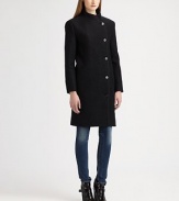 Stand collar and asymmetrical button front renew this lengthy wool-rich topper. Stand collarAsymmetrical button frontBracelet sleevesButtoned cuffsAbout 37 from shoulder to hem78% wool/22% polyesterDry cleanImportedModel shown is 5'10 (177cm) wearing US size 4.