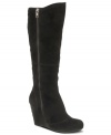 Like a dream come true. The Fantasy wedge boots by Fergalicious are beautiful and tall with a full-length zipper that climbs the outside of the shaft.