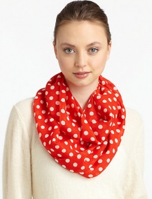 Lightweight wool is adorned with a 60's-inspired polka dot print for mod style.WoolAbout 17 X 77Dry cleanImported Lightweight wool is adorned with a 60's-inspired polka dot print for mod style.WoolAbout 17 X 77Dry cleanImported