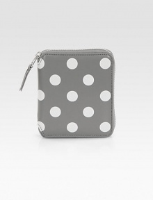 A classic contrast of painted polka dots on luxe leather with a zip around closure. Top zip closure One inside snap pocket One inside bill slot Four credit card slots Leather lining 4W X 5H X 1D Imported A classic contrast of painted polka dots on luxe leather with a zip around closure. Top zip closure One inside snap pocket One inside bill slot Four credit card slots Leather lining 4W X 5H X 1D Imported