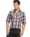 Western plaid meet city chic for the perfect urban cowboy look on this shirt from INC International Concepts.