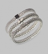 Dramatic black pavé sapphires are set in the clasp of this rich sterling silver chain. Black sapphires Sterling silver Length, about 7¾ Width, about ¼ Push-lock clasp Made in Bali Please note: Bracelets sold separately.
