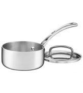 Bonjour amazing meals! A three-layer design features a pure aluminum core enveloped in stainless steel for even, quick and powerful heating. Elegantly crafted with a contoured handle and a classic shape, this covered saucepan transports the art of French cooking into your kitchen. Lifetime warranty.