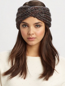Wool and lurex knit headband with a coppery finish for those cold-weather days to come.35% wool/35% acrylic/24% rayon/6% polyesterOne size fits mostHand washMade in USA Wool and lurex knit headband with a coppery finish for those cold-weather days to come.35% wool/35% acrylic/24% rayon/6% polyesterOne size fits mostHand washMade in USA