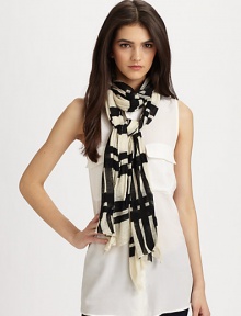 EXCLUSIVELY AT SAKS. Ultra-soft cashmere, woven in a graphic check print.Cashmere31½ X 79Dry cleanImported EXCLUSIVELY AT SAKS. Ultra-soft cashmere, woven in a graphic check print.Cashmere31½ X 79Dry cleanImported