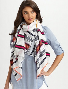 This lightweight gauzy style features two different stripe patterns and a convenient keyhole design. 85% cotton/15% acrylicAbout 75 X 24Hand wash or dry cleanImported This lightweight gauzy style features two different stripe patterns and a convenient keyhole design. 85% cotton/15% acrylicAbout 75 X 24Hand wash or dry cleanImported
