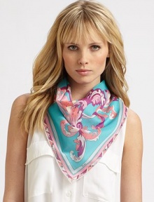 A large bright print makes this small scarf pop. 70% cotton/30% silkAbout 24 X 24Dry cleanMade in Italy A large bright print makes this small scarf pop. 70% cotton/30% silkAbout 24 X 24Dry cleanMade in Italy