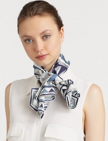 Luxe silk is adorned with an abstract signature print.Silk36 X 36Dry cleanMade in Italy Luxe silk is adorned with an abstract signature print.Silk36 X 36Dry cleanMade in Italy