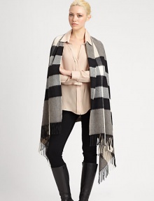 A must-have design crafted in luxurious cashmere with a large check pattern and fringed edges.Cashmere35 X 75Dry cleanImported A must-have design crafted in luxurious cashmere with a large check pattern and fringed edges.Cashmere35 X 75Dry cleanImported
