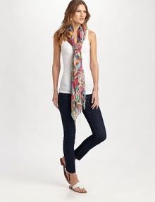 A bold, mod print adds intoxicating pops of color to this fringe-trimmed style. 28 X 8251% silk/49% cashmereDry cleanImported A bold, mod print adds intoxicating pops of color to this fringe-trimmed style. 28 X 8251% silk/49% cashmereDry cleanImported