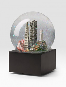 EXCLUSIVELY OURS. The San Francisco musical snowglobe features city scenes and landmarks, including: Golden Gate BridgeTransAmerica TowerSutter StreetCoit TowerCable carSan Francisco BaySaks Fifth AvenuePlays I Left My Heart In San Francisco6 highImported EXCLUSIVELY OURS. The San Francisco musical snowglobe features city scenes and landmarks, including: Golden Gate BridgeTransAmerica TowerSutter StreetCoit TowerCable carSan Francisco BaySaks Fifth AvenuePlays I Left My Heart In San Francisco6 highImported