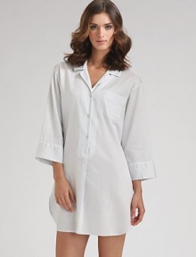 A loose-fitting, relaxed style with a traditional notch collar and full-length sleeves. Pullover style Partial button-front placket Front patch pocket About 36 from shoulder to hem Cotton; machine wash Imported A loose-fitting, relaxed style with a traditional notch collar and full-length sleeves. Pullover style Partial button-front placket Front patch pocket About 36 from shoulder to hem Cotton; machine wash Imported
