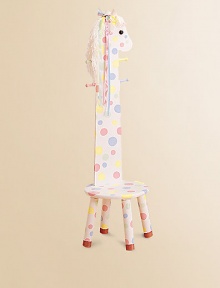What could be more fun than a polka-dot pony stool that doubles as a coat rack? It's the perfect combination!Yarn trim for mane 13¾W X 42H Constructed of MDF Imported Recommended for ages 3 and up Please note: Some assembly may be required. 