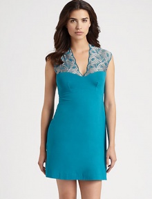 Inspired by colorful peacock feathers, this breathable mesh and lace design has an elasticized empire waist for superior fit and support. V-neckScalloped lace trimFront dartsEmpire waist83% nylon/15% elastane/2% cottonHand washMade in Italy Inspired by colorful peacock feathers, this breathable mesh and lace design has an elasticized empire waist for superior fit and support. V-neckScalloped lace trimFront dartsEmpire waist83% nylon/15% elastane/2% cottonHand washMade in Italy