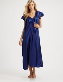 Fluttery cap sleeves create romantic movement on this silky-smooth layering piece. V-neckShort, ruffled cap sleevesSelf-tie waist with belt loopsAbout 53 from shoulder to hemMachine washImported Fluttery cap sleeves create romantic movement on this silky-smooth layering piece. V-neckShort, ruffled cap sleevesSelf-tie waist with belt loopsAbout 53 from shoulder to hemMachine washImported