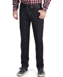 A straight fit and a dark wash make these Kenneth Cole Reaction jeans a stylish and flattering choice.