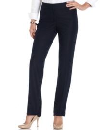 T Tahari's latest pants feature a clean, streamlined fit and vented cuffs.