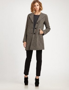 Classic wool style features a lengthy, textured tweed silhouette. Extended point collar Button front Slash pockets Long sleeves Fully lined About 33 from natural waist Wool Dry clean Imported Model shown is 5'9½ (176cm) wearing US size 4. Classic wool style features a lengthy, textured tweed silhouette. Extended point collar Button front Slash pockets Long sleeves Fully lined About 33 from natural waist Wool Dry clean Imported Model shown is 5'9½ (176cm) wearing US size 4.