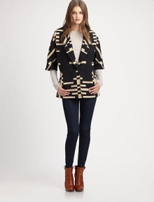 A signature boho-chic motif on rich blended wool styled in a shapely cropped blazer.Notched-collarDropped shouldersButton frontElbow sleevesSlash pocketsAbout 28 from shoulder to hem82% wool/18% cottonFully linedDry cleanMade in USAModel shown is 5'10 (177cm) wearing US size Small. A signature boho-chic motif on rich blended wool styled in a shapely cropped blazer.Notched-collarDropped shouldersButton frontElbow sleevesSlash pocketsAbout 28 from shoulder to hem82% wool/18% cottonFully linedDry cleanMade in USAModel shown is 5'10 (177cm) wearing US size Small.