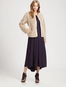 Soft faux fur shag adds a lush feel to this retro-chic bomber style.RoundneckZipper frontSlash pocketsAbout 21 from shoulder to hemPolyesterDry cleanImportedModel shown is 5'9 (175cm) wearing US size Small. Soft faux fur shag adds a lush feel to this retro-chic bomber style.RoundneckZipper frontSlash pocketsAbout 21 from shoulder to hemPolyesterDry cleanImportedModel shown is 5'9 (175cm) wearing US size Small.
