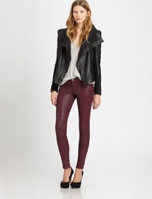 A sculptured, sumptuous leather topper with asymmetrical front-zip and slash pockets in a cropped silhouette.Fold-over collarConcealed asymmetrical zip frontStructured shouldersLong sleeves with knit insetsZippered pocketsFully linedAbout 21 from shoulder to hemLeatherDry cleanImportedSIZE & FIT Model shown is 5'11 (180cm) wearing a US size Small. A sculptured, sumptuous leather topper with asymmetrical front-zip and slash pockets in a cropped silhouette.Fold-over collarConcealed asymmetrical zip frontStructured shouldersLong sleeves with knit insetsZippered pocketsFully linedAbout 21 from shoulder to hemLeatherDry cleanImportedSIZE & FIT Model shown is 5'11 (180cm) wearing a US size Small.