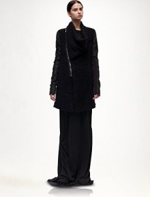 This soft, textural style features signature leather sleeves and an artfully draped cowl neckline.Cowl necklineAsymmetrical front zipLeather sleeves with rib-knit insetsBack ventFully linedAbout 27 from shoulder to hem49% wool/23% mohair/23% acrylic/5% nylonDry cleanMade in ItalyModel shown is 5'11 (180cm) wearing US size 4. This soft, textural style features signature leather sleeves and an artfully draped cowl neckline.Cowl necklineAsymmetrical front zipLeather sleeves with rib-knit insetsBack ventFully linedAbout 27 from shoulder to hem49% wool/23% mohair/23% acrylic/5% nylonDry cleanMade in ItalyModel shown is 5'11 (180cm) wearing US size 4.