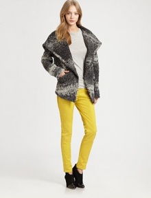 Slightly oversized and hooded for a striking silhouette, crafted from a chunky wool blend woven in a muted ikat pattern.Shawl collar hoodFront snap-button closureSlash pocketsAbout 26 from shoulder to hem44% polyester/42% wool/14% acrylicDry cleanImportedModel shown is 5'9 (175cm) wearing US size Small. Slightly oversized and hooded for a striking silhouette, crafted from a chunky wool blend woven in a muted ikat pattern.Shawl collar hoodFront snap-button closureSlash pocketsAbout 26 from shoulder to hem44% polyester/42% wool/14% acrylicDry cleanImportedModel shown is 5'9 (175cm) wearing US size Small.