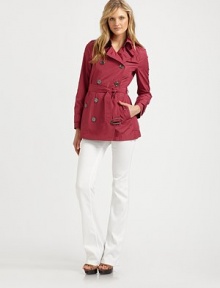 A fashion classic, this design has beloved trench details, including epaulettes and gunflap in a fun color.Collar neckEpaulettesGunflapButton frontSelf beltButton flap pocketsRainflapFully linedAbout 27 from shoulder to hemPolyesterDry cleanImported Model shown is 5'11 (180cm) wearing US size 4. A fashion classic, this design has beloved trench details, including epaulettes and gunflap in a fun color.Collar neckEpaulettesGunflapButton frontSelf beltButton flap pocketsRainflapFully linedAbout 27 from shoulder to hemPolyesterDry cleanImported Model shown is 5'11 (180cm) wearing US size 4.