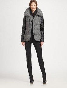 This sporty down-filled design is rendered in quilted, knit wool tweed.Attached hoodStand collarSnap frontSide zip pocketsFully linedAbout 28 from shoulder to hem82% wool/18% silkDry cleanImportedModel shown is 5'11 (180cm) wearing US size 4. This sporty down-filled design is rendered in quilted, knit wool tweed.Attached hoodStand collarSnap frontSide zip pocketsFully linedAbout 28 from shoulder to hem82% wool/18% silkDry cleanImportedModel shown is 5'11 (180cm) wearing US size 4.