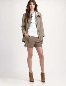 EXCLUSIVELY AT SAKS. A rugged design with feminine details including an A-line silhouette, slightly longer back hem and luxe leather detailing.Button closureConcealed zip frontSlash pocketsLeather drawstring hemBack ventFully linedAbout 32 from shoulder at hemPolyesterDry cleanMade in Italy Model shown is 5'10½ (179cm) wearing US size Small. EXCLUSIVELY AT SAKS. A rugged design with feminine details including an A-line silhouette, slightly longer back hem and luxe leather detailing.Button closureConcealed zip frontSlash pocketsLeather drawstring hemBack ventFully linedAbout 32 from shoulder at hemPolyesterDry cleanMade in Italy Model shown is 5'10½ (179cm) wearing US size Small.