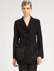 Warm felted wool, trimmed with plush faux fur and studded with bold oversized buttons.Peaked lapelsButton frontButton flap pockets with faux fur trimButton cuffsAbout 30 from shoulder to hem28% wool/23% acrylic/23% mohair/22% nylon/2% polyester/2% cottonDry cleanMade in USA of imported fabricModel shown is 5'9½ (176cm) wearing US size 4. Warm felted wool, trimmed with plush faux fur and studded with bold oversized buttons.Peaked lapelsButton frontButton flap pockets with faux fur trimButton cuffsAbout 30 from shoulder to hem28% wool/23% acrylic/23% mohair/22% nylon/2% polyester/2% cottonDry cleanMade in USA of imported fabricModel shown is 5'9½ (176cm) wearing US size 4.