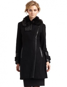 THE LOOKRemovable faux fur collarFaux leather trimZip closureDual seam pocketsBelted cuffsTHE FITAbout 34 from shoulder to hemTHE MATERIALShell: wool/polyester/viscoseTrim: rayon/polyurethaneFaux fur: acrylic/polyesterTrim: rayon/polyurethaneCARE & ORIGINDry cleanImportedModel shown is 5'10 (177cm) wearing US size 4. THE LOOKRemovable faux fur collarFaux leather trimZip closureDual seam pocketsBelted cuffsTHE FITAbout 34 from shoulder to hemTHE MATERIALShell: wool/polyester/viscoseTrim: rayon/polyurethaneFaux fur: acrylic/polyesterTrim: rayon/polyurethaneCARE & ORIGINDry cleanImportedModel shown is 5'10 (177cm) wearing US size 4.