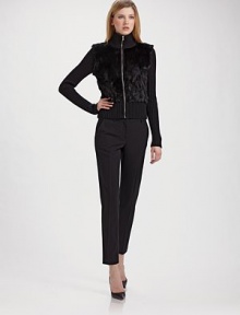 An opulently crafted design of high-luxe cashmere blend and dyed rabbit fur.Ribbed turtleneck, sleeves, hem and back 80% cashmere/17% nylon/3% spandex Dry clean Imported of Italian fabric Fur origin: China An opulently crafted design of high-luxe cashmere blend and dyed rabbit fur.Ribbed turtleneck, sleeves, hem and back 80% cashmere/17% nylon/3% spandex Dry clean Imported of Italian fabric Fur origin: China
