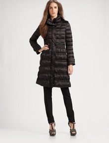 This wonderfully warm puffer is quilted all over, to keep you cozy throughout the season.Stand collarSnap frontSlash zip pocketsBelted button cuffsAbout 37 from shoulder to hem69% polyester/31% polyamideDry cleanImportedbr>OUR FIT MODEL RECOMMENDS ordering true size This wonderfully warm puffer is quilted all over, to keep you cozy throughout the season.Stand collarSnap frontSlash zip pocketsBelted button cuffsAbout 37 from shoulder to hem69% polyester/31% polyamideDry cleanImportedbr>OUR FIT MODEL RECOMMENDS ordering true size