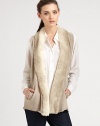 Faux fur shawl collar, convenient slash pockets and a sporty racerback revive this classic knit vest. Faux fur shawl collarSlash pocketsRacerbackAbout 26 from shoulder to hemBody: 38% viscose/35% nylon/22% merino wool/5% alpacaFaux fur trim: 85% acrylic/15% polyesterDry cleanImportedModel shown is 5'10 (177cm) wearing US size X-Small/Small.