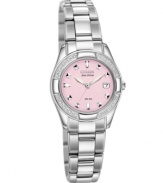 A pretty pink reminder of the race to find a breast cancer cure. Citizen will donate a minimum of $100,000 from the proceeds of this watch to Susan G. Komen for the Cure®.