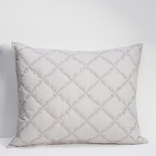 Graceful florals, jacquards and delicate embroidery in a romantic palette of soft silver, cream and blush are layered with a romantic chinoiserie duvet - backed with timeless houndstooth - for an elegant, unexpected twist. Graceful florals, jacquards and delicate embroidery in a romantic palette of soft silver, cream and blush are layered with a romantic chinoiserie duvet - backed with timeless houndstooth - for an elegant, unexpected twist.