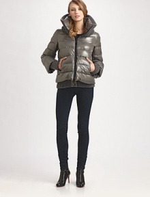 There's no reason to sacrifice style for warmth. This quilted nylon jacket features cozy ribbed-knit details and a timeless funnel collar.Funnel collarLong sleevesFront zipperWaist dartsZipper pocketsRibbed-knit detailsFully linedAbout 27 from shoulder to hemBody: nylonCollar: woolDry cleanImported Model shown is 5'10 (177cm) wearing US size Small. 