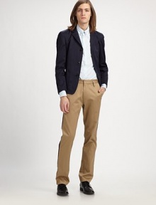 Clean, crisp chino style never looked so good; pair this classic shape trouser with any of your wardrobe basics for instant style boost.Flat-front styleSide slash, back welt pocketsInseam, about 32CottonMachine washImported Clean, crisp chino style never looked so good; pair this classic shape trouser with any of your wardrobe basics for instant style boost.Flat-front styleSide slash, back welt pocketsInseam, about 32CottonMachine washImported